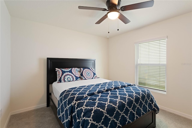 bedroom featuring carpet floors and ceiling fan