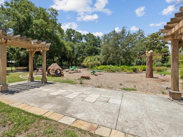 view of patio / terrace featuring a pergola