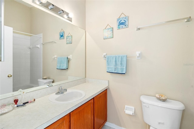 full bathroom with vanity,  shower combination, and toilet