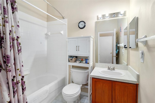 full bathroom with tile patterned flooring, vanity, shower / bath combination with curtain, and toilet