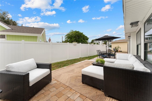 view of patio featuring an outdoor hangout area