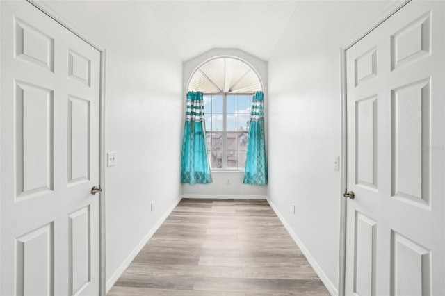 interior space featuring vaulted ceiling and light hardwood / wood-style flooring