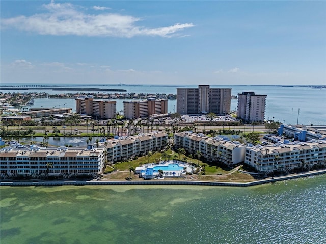 aerial view with a view of city and a water view