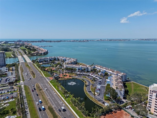 drone / aerial view featuring a water view