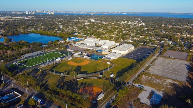 aerial view with a water view