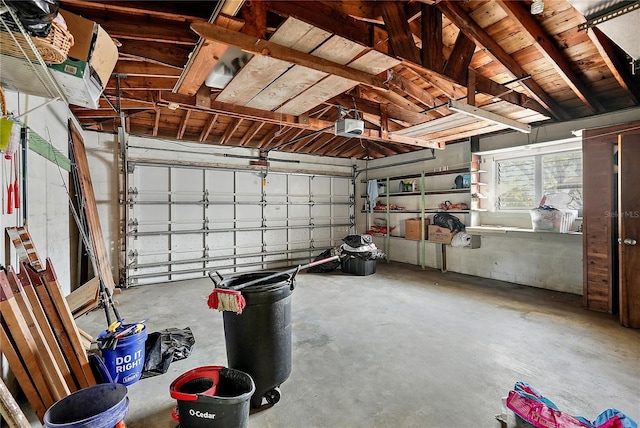 garage with a garage door opener