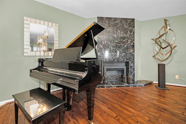 miscellaneous room featuring wood-type flooring and a premium fireplace