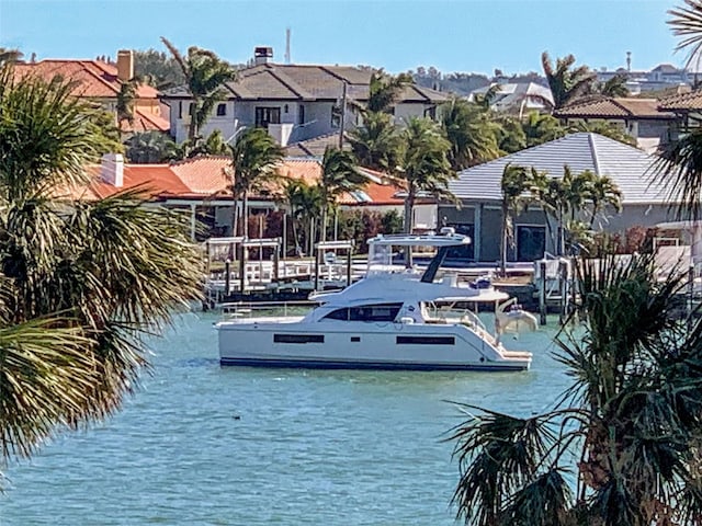 view of dock with a water view