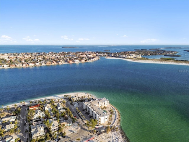 bird's eye view with a view of the beach and a water view