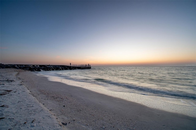 view of water feature featuring a beach view