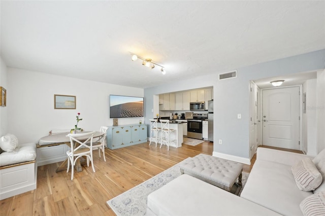 living room with light hardwood / wood-style floors