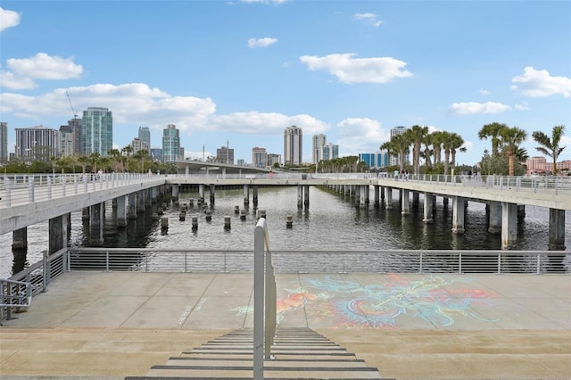 view of dock featuring a water view