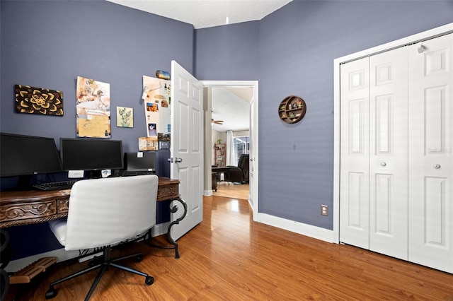 office area featuring light hardwood / wood-style flooring