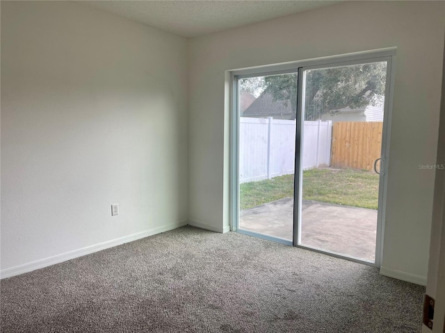 spare room featuring carpet flooring and a textured ceiling