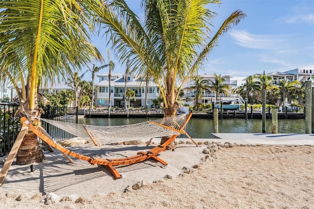 dock area with a water view