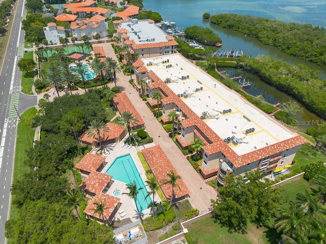 aerial view with a water view