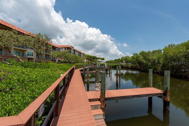 dock area featuring a water view