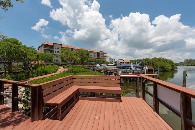 view of dock with a water view