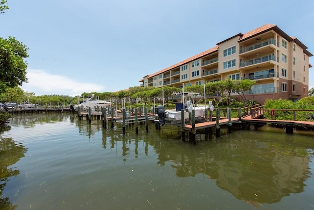 view of dock with a water view