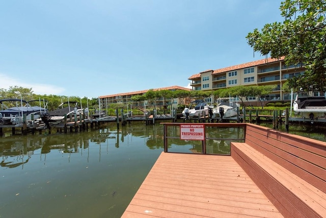 dock area featuring a water view