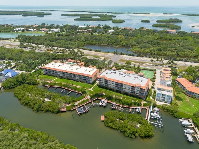 bird's eye view featuring a water view