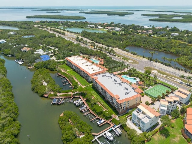 aerial view featuring a water view