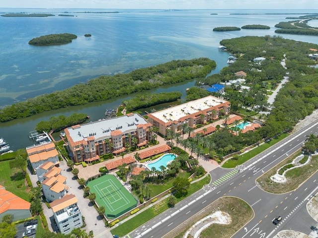 aerial view with a water view