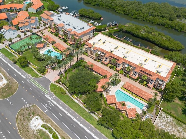 aerial view with a water view