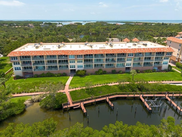 aerial view with a water view