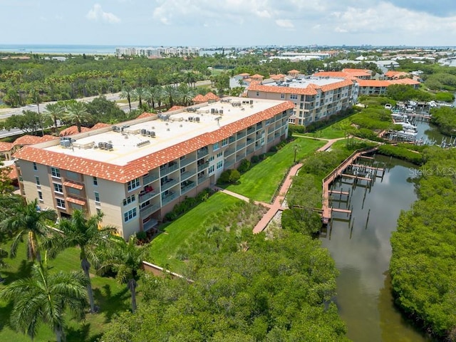 aerial view with a water view