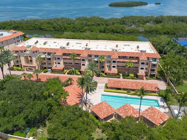 aerial view with a water view