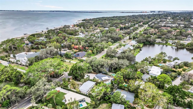 aerial view featuring a water view