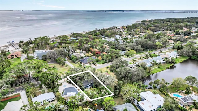 aerial view with a water view