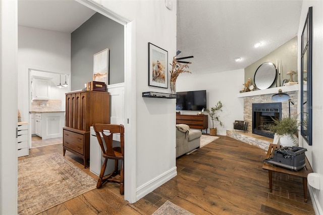 living room with dark wood-type flooring