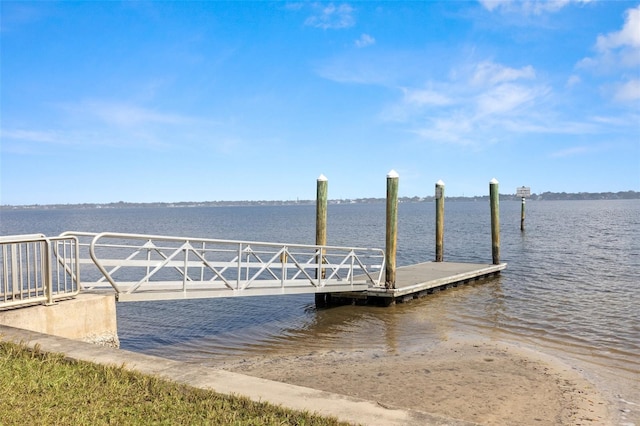 view of dock with a water view