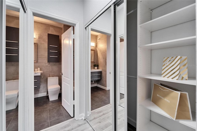 interior space featuring tile patterned flooring