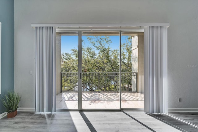 doorway to outside featuring wood-type flooring