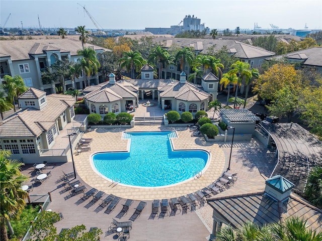 view of swimming pool with a patio area