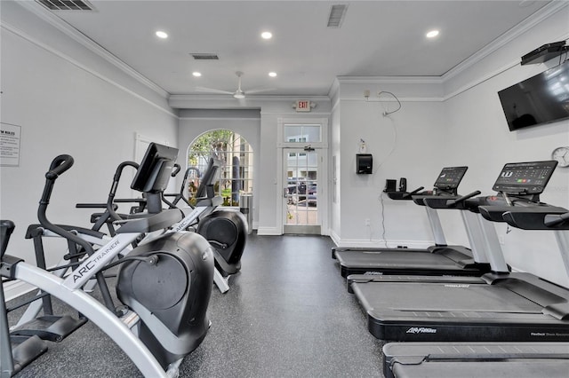 workout area with crown molding