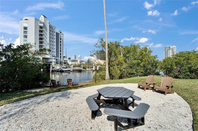 view of home's community with a water view