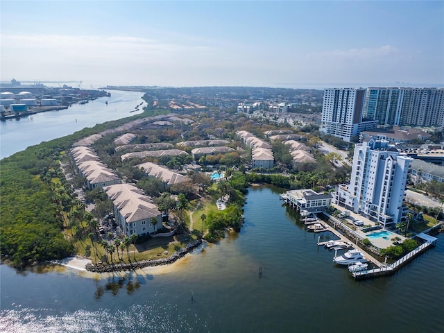 aerial view featuring a water view