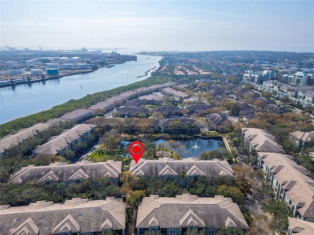 aerial view with a water view