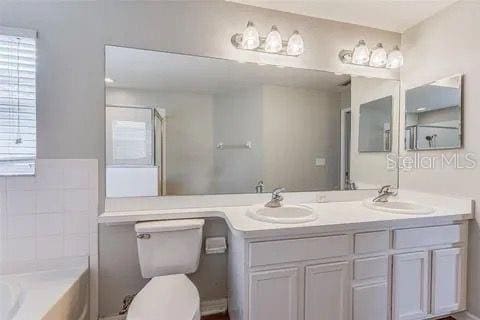 bathroom featuring vanity and a bath