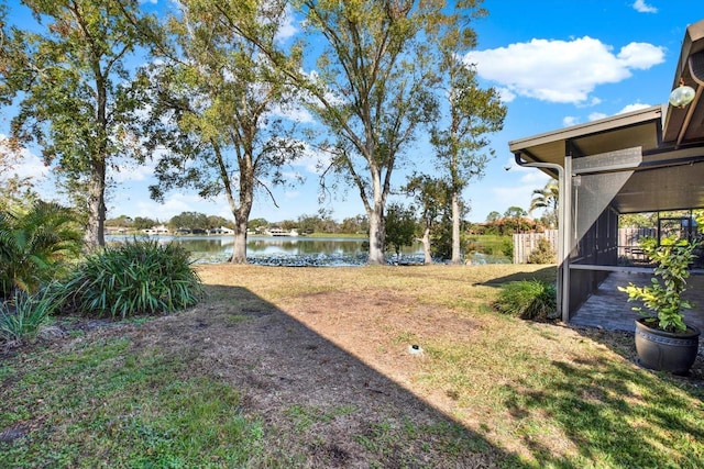 view of yard with a water view