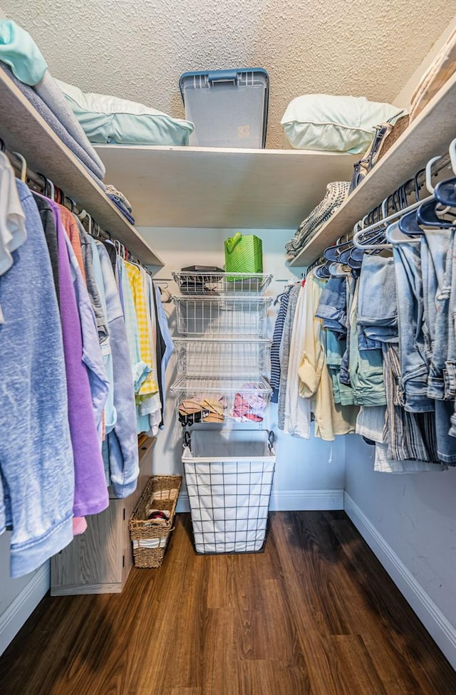 spacious closet with dark wood-type flooring