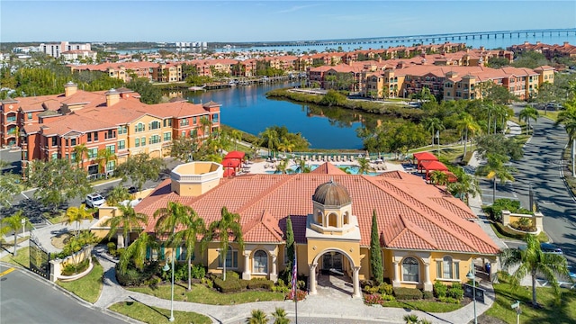 aerial view with a water view