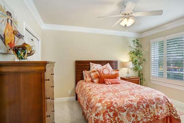 2867 Grey Oaks Blvd, Tarpon Springs, FL 34688 - carpeted bedroom featuring crown molding and ceiling fan