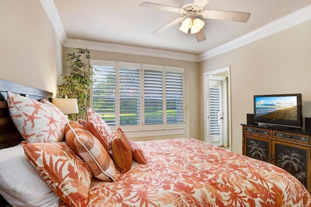 2867 Grey Oaks Blvd, Tarpon Springs, FL 34688 - bedroom with crown molding and ceiling fan