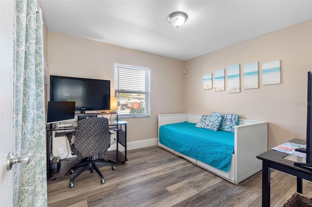 bedroom with hardwood / wood-style flooring