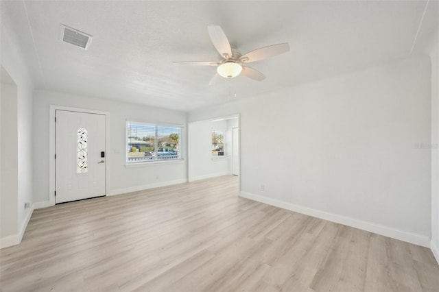 entrance foyer featuring ceiling fan and light hardwood / wood-style flooring